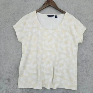 Lands End Women's L/P Short Sleeve Top‎ Cream Palm Print 96% Cotton 10CT